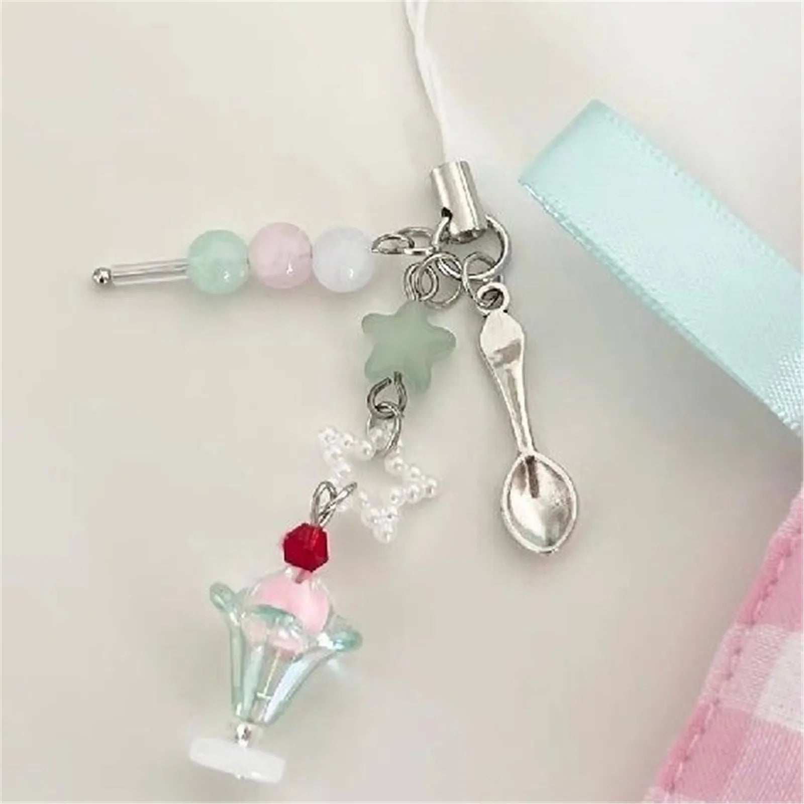 Phone Cute Bowknot Ice Cream Pendant Phone Chain Mobile Phone Charm Strap Lanyard Keychain For Iphone Accessory Women Jewelry