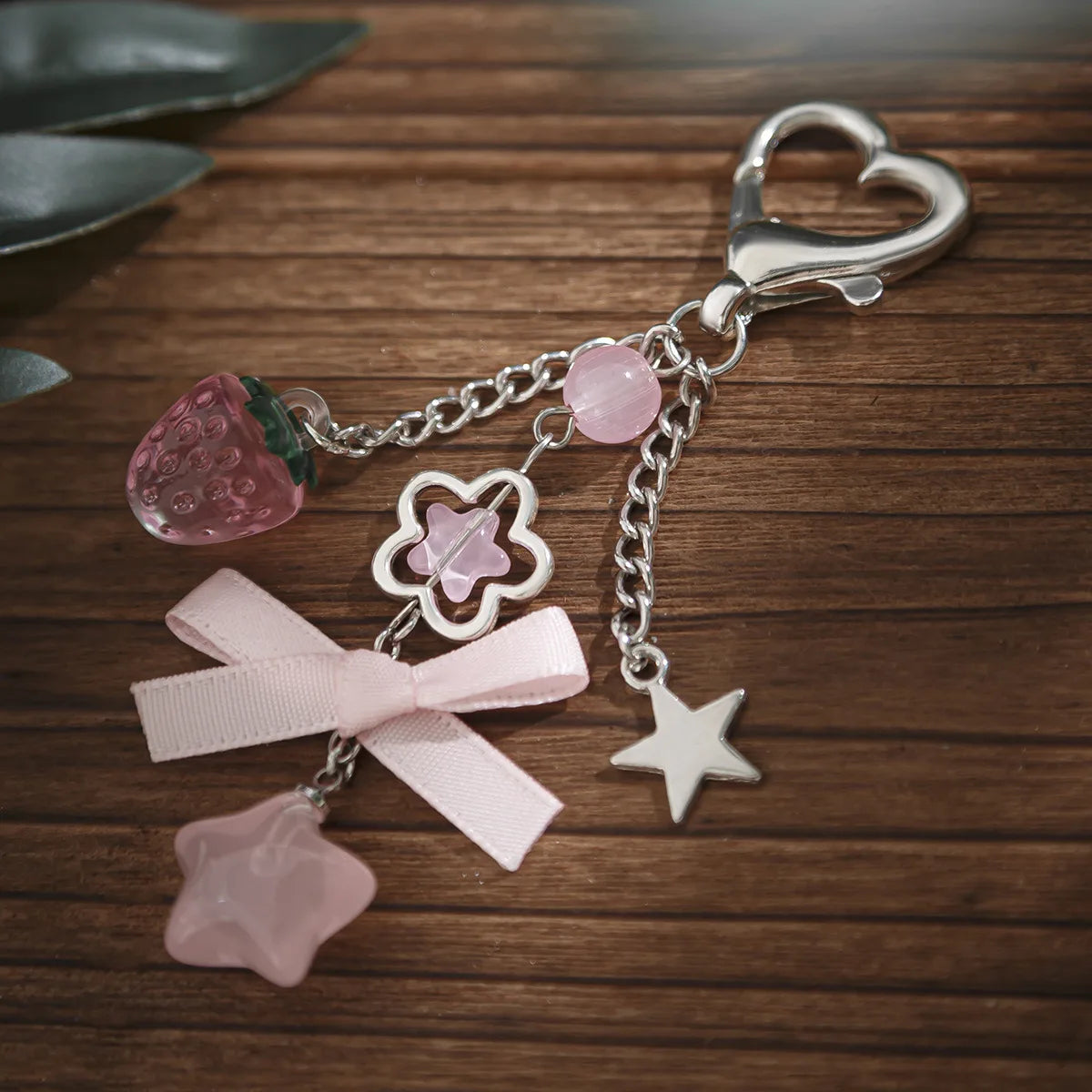 Cute Anti Loss Keychain Y2K Fashion Creamy Style Sweet Bag Small Pendant Fresh Butterfly Bow Pink Star Beaded Buckle Decoration (Copy)