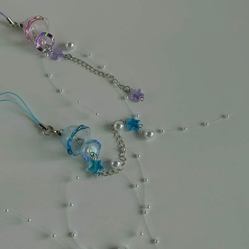 Y2K Jellyfish Tassel Mobile Key Chain Jellyfish Beaded Phone Charm Keycord Korean Sea Shell Fish Beads Chain BackPack Keyring (Copy)