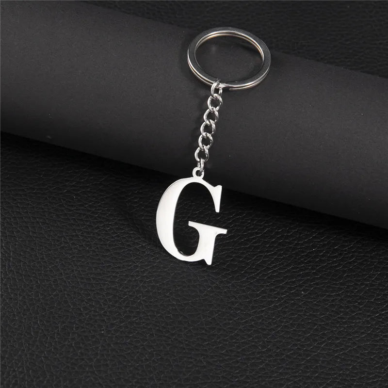 Fashion DIY A-Z Letters Keychain Men Metal Initial Pendant Key Chain Ring Silver Color 26 Alphabet Keyring Bag Accessories