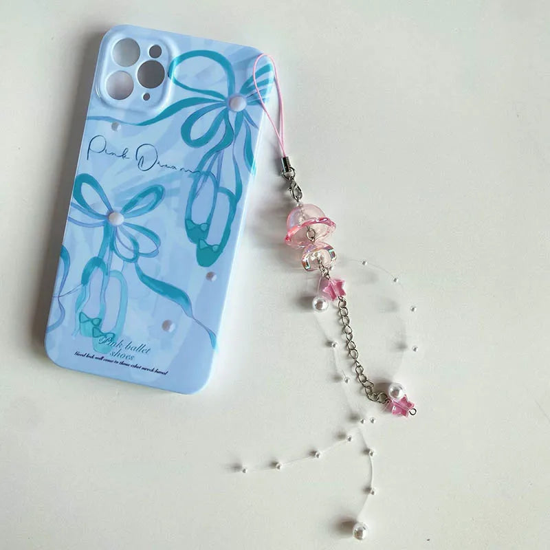 Y2K Jellyfish Tassel Mobile Key Chain Jellyfish Beaded Phone Charm Keycord Korean Sea Shell Fish Beads Chain BackPack Keyring (Copy)