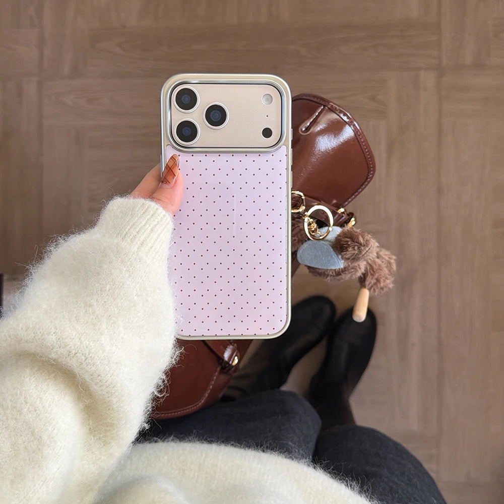 Korean INS Polka Dot Pattern Electroplated Silver Phone Case for iphone 17 Promax 17pro 14 15 16 Promax Shockproof Cover Funda