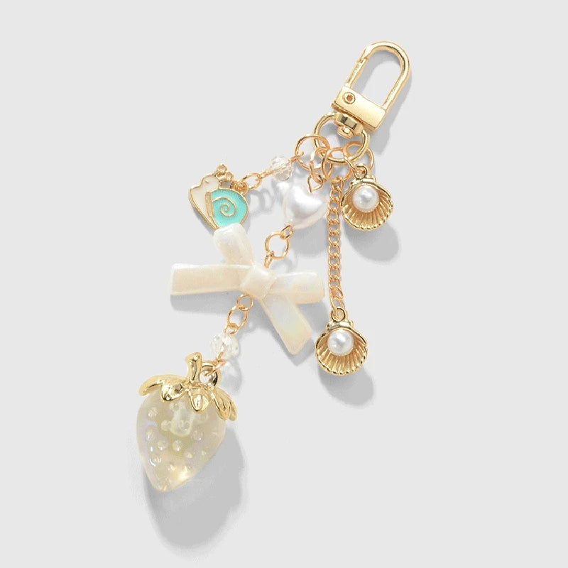 Y2K Bowknot Strawberry Keychain for Women Exquisite Sweet Flower Peach Bag Pendant Cute Romantic Accessorymobile Phone Chain