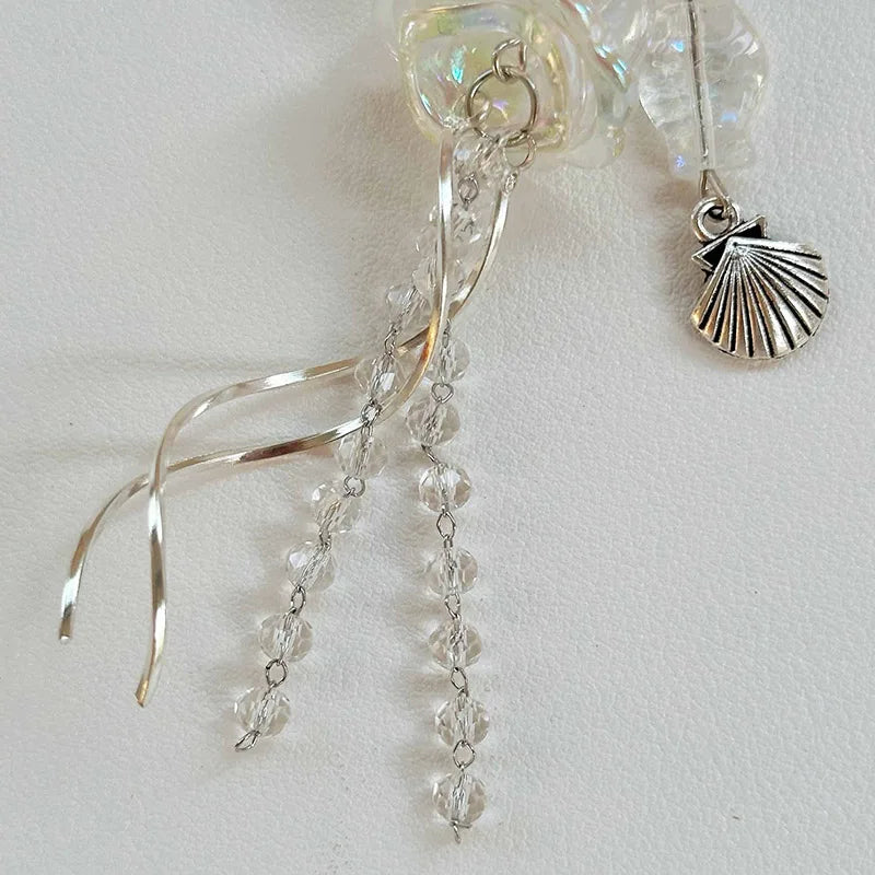 Y2K Jellyfish Tassel Mobile Key Chain Jellyfish Beaded Phone Charm Keycord Korean Sea Shell Fish Beads Chain BackPack Keyring (Copy)