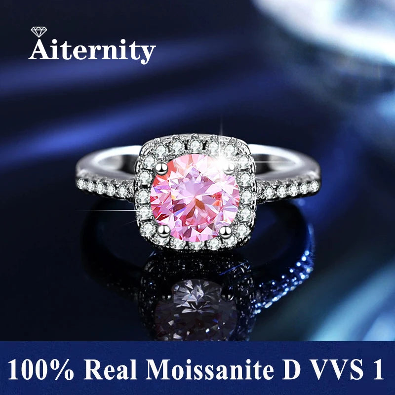 100% Real Moissanite Ring Adjustable Size S925 Sliver D VVS1 Pass Diamond Test Pen GRA Certificate 18K Plating Rings for Women (FB)