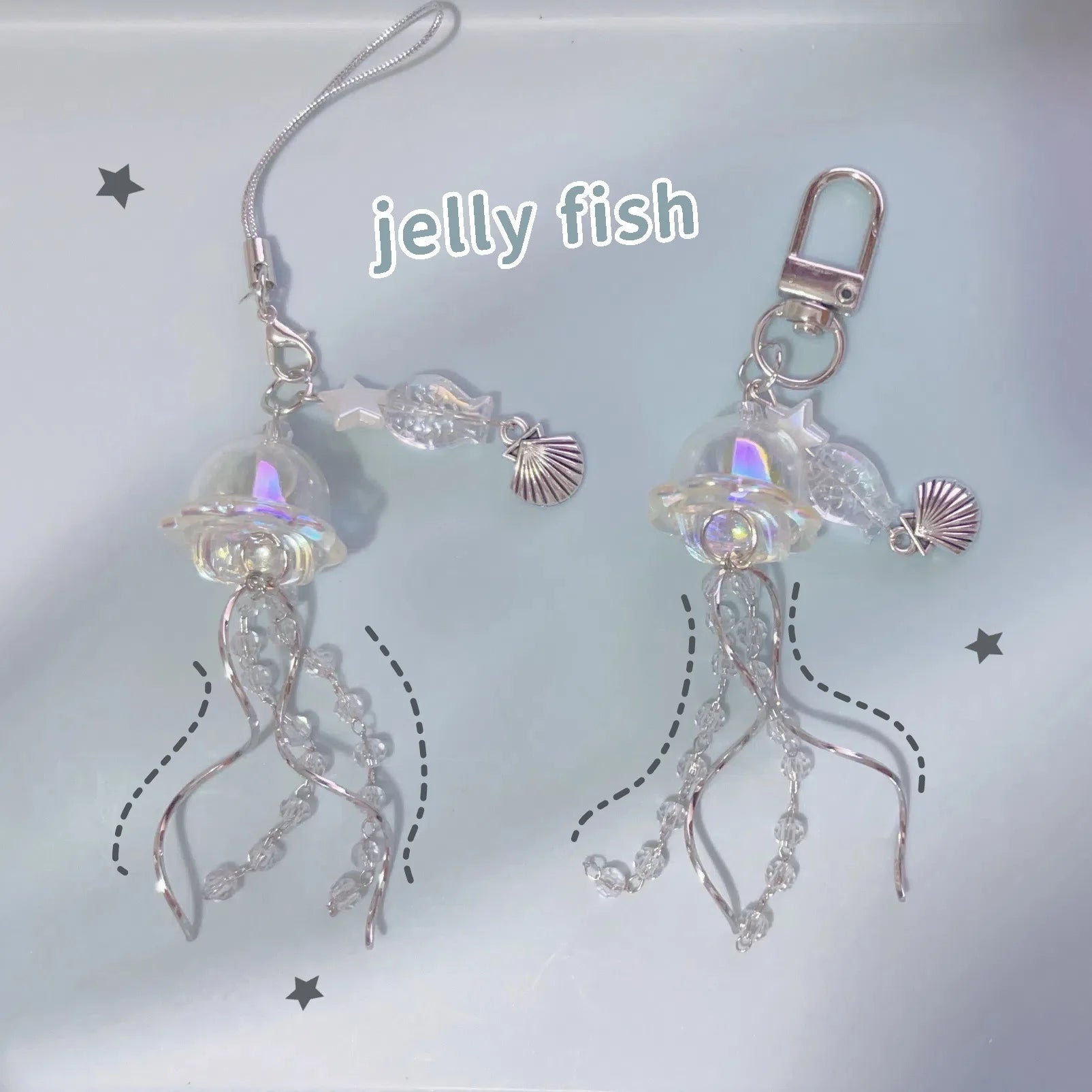 Y2K Jellyfish Tassel Mobile Key Chain Jellyfish Beaded Phone Charm Keycord Korean Sea Shell Fish Beads Chain BackPack Keyring (Copy)