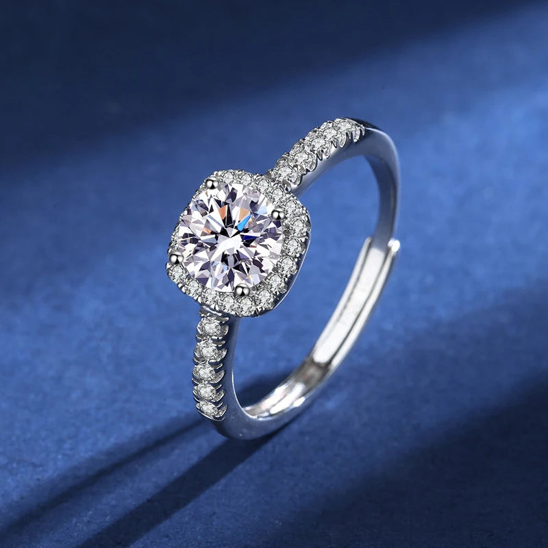 100% Real Moissanite Ring Adjustable Size S925 Sliver D VVS1 Pass Diamond Test Pen GRA Certificate 18K Plating Rings for Women (FB)