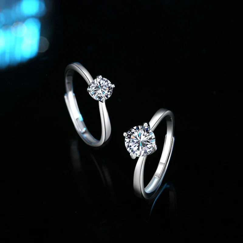 100% Real Moissanite Ring Adjustable Size S925 Sliver D VVS1 Pass Diamond Test Pen GRA Certificate 18K Plating Rings for Women (SZ)