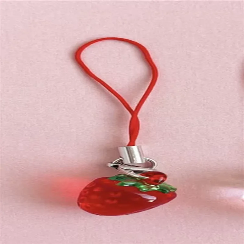Cute Strawberry Phone Charms Resin Pendant with Created Accents, Mini Fruit Charm Mobile Lanyard Accessories