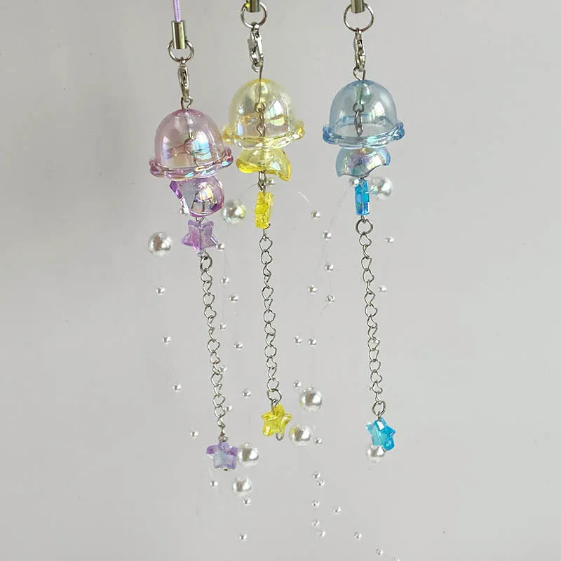 Y2K Jellyfish Tassel Mobile Key Chain Jellyfish Beaded Phone Charm Keycord Korean Sea Shell Fish Beads Chain BackPack Keyring (Copy)