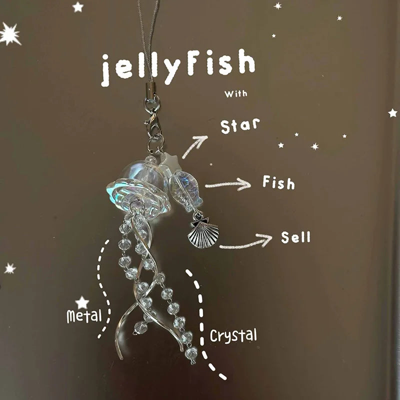 Y2K Jellyfish Tassel Mobile Key Chain Jellyfish Beaded Phone Charm Keycord Korean Sea Shell Fish Beads Chain BackPack Keyring (Copy)