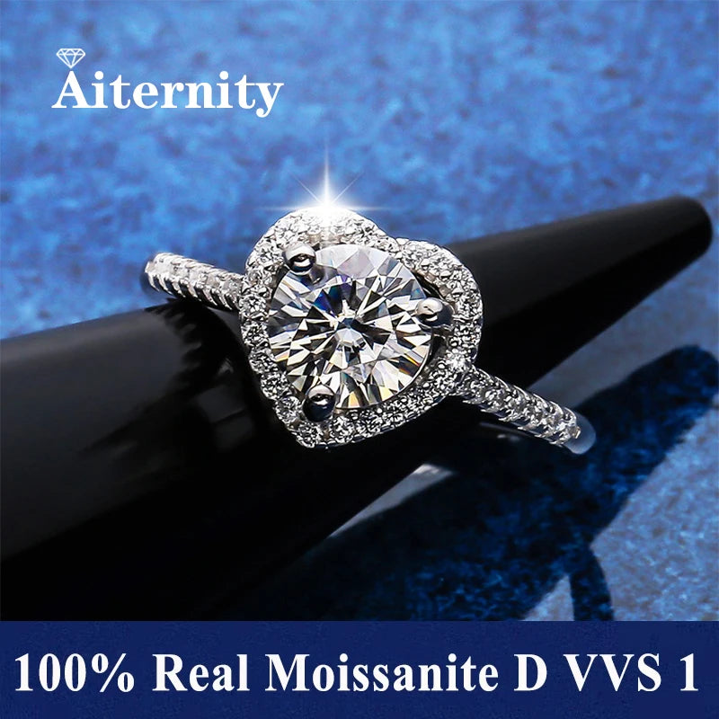 100% Real Moissanite Ring Adjustable Size S925 Sliver D VVS1 Pass Diamond Test Pen GRA Certificate 18K Plating Rings for Women (LV)
