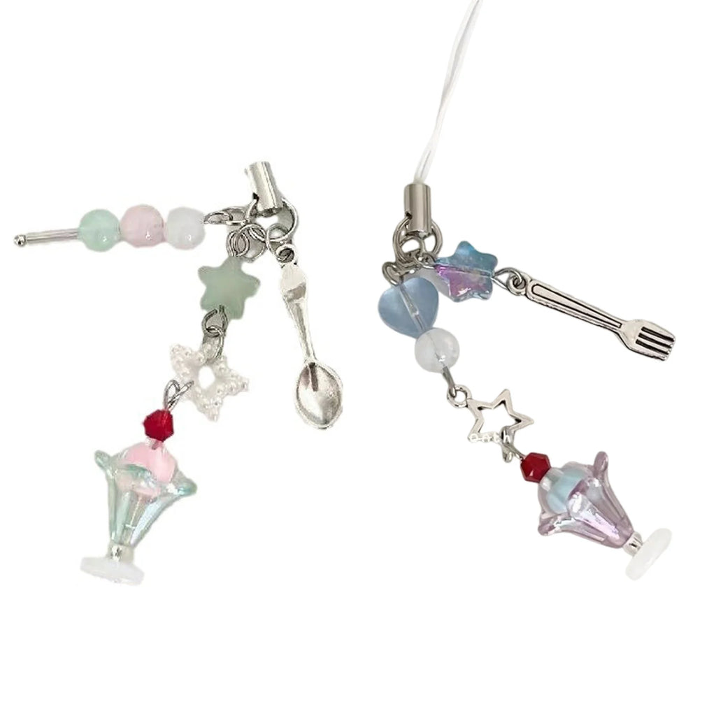 Phone Cute Bowknot Ice Cream Pendant Phone Chain Mobile Phone Charm Strap Lanyard Keychain For Iphone Accessory Women Jewelry