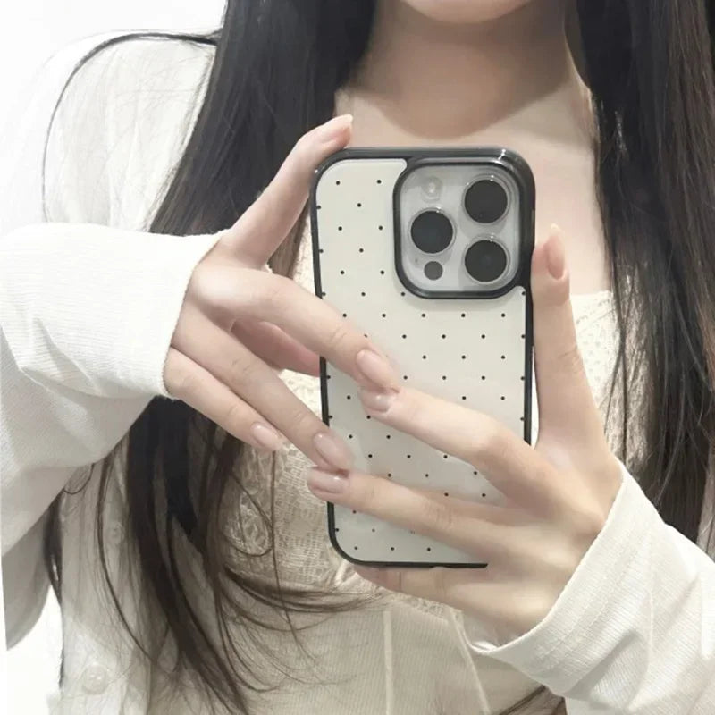 Korean-style INS Girly Small Polka Dot case For iphone 11 12 13 14 15 16 17Pro Max Plus AIR Series transparent tpu phone case