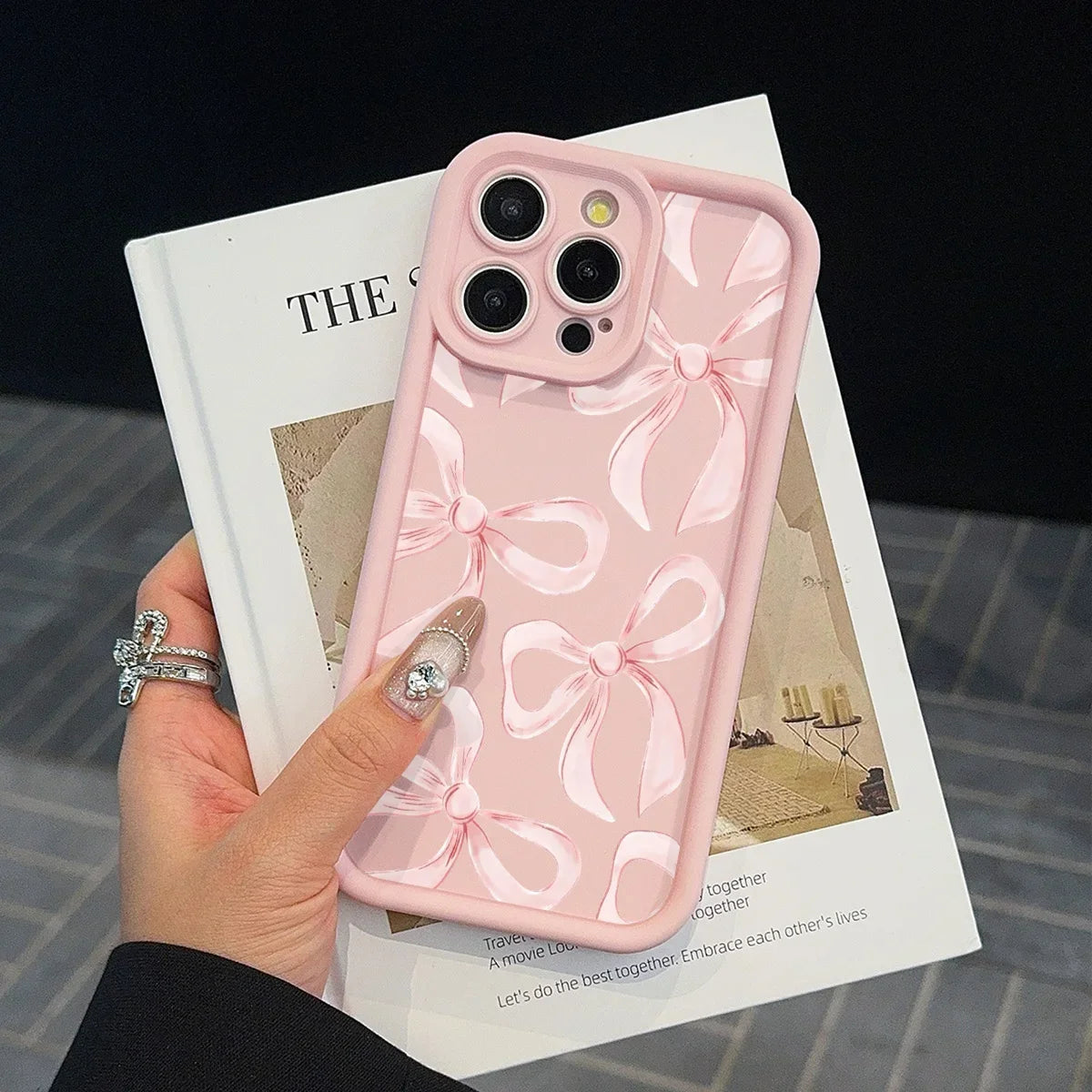 Ins Wind Pink Bow Pattern Phone Case For iPhone 17 16 15 14 13 12 11 PRO MAX Mini XR XSMax 7 8 Plus Creative Silicone Soft Cover
