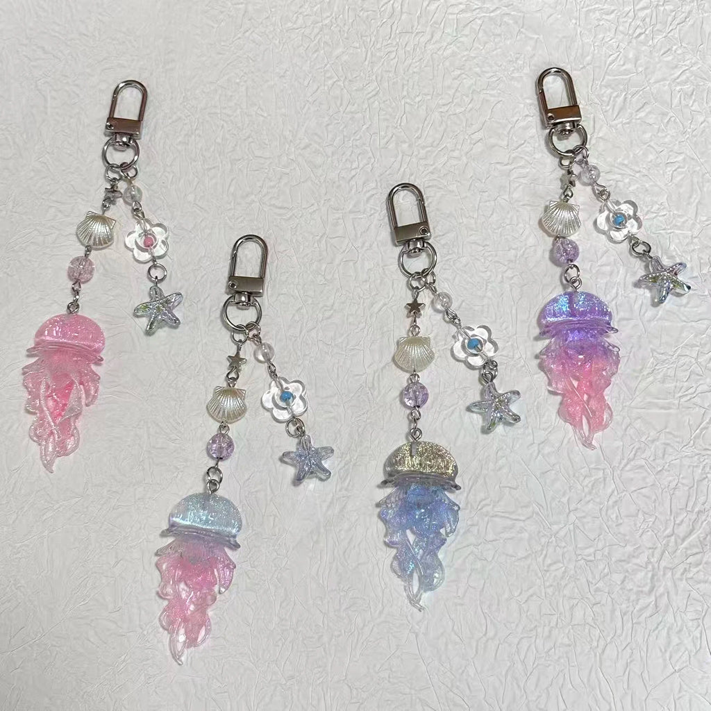 Y2K Jellyfish Tassel Mobile Key Chain Jellyfish Beaded Phone Charm Keycord Korean Sea Shell Fish Beads Chain BackPack Keyring (Copy)