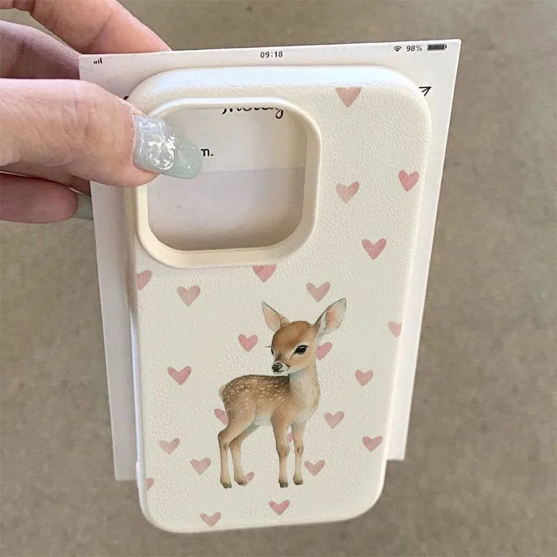 Loveable Little Deer Pattern Phone Case, suitable for iPhone 17, 16, 15, Plus, Pro, Max series phones - ideal for use as a gift