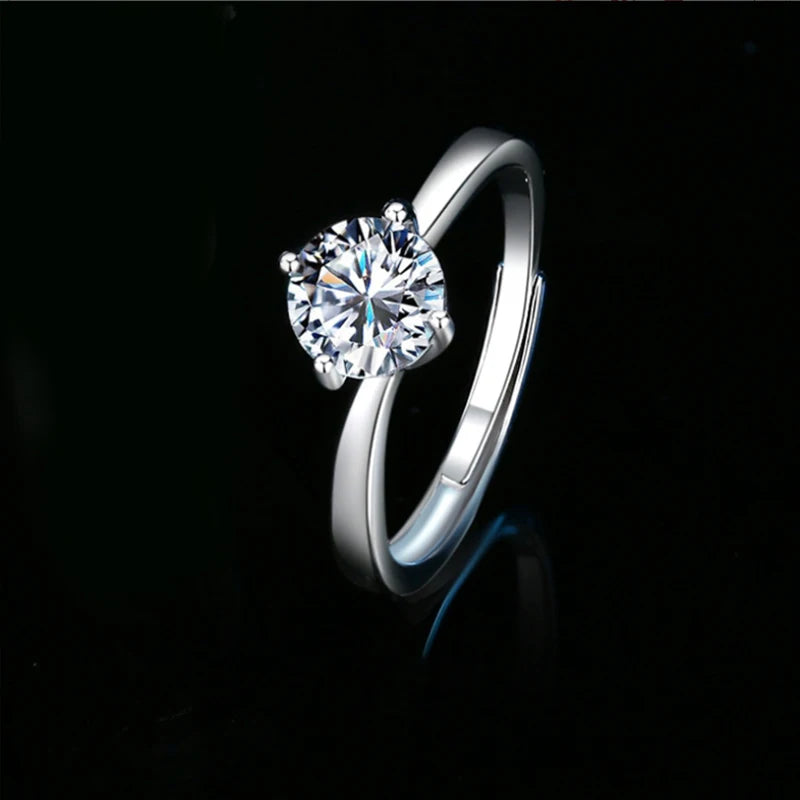 100% Real Moissanite Ring Adjustable Size S925 Sliver D VVS1 Pass Diamond Test Pen GRA Certificate 18K Plating Rings for Women (SZ)