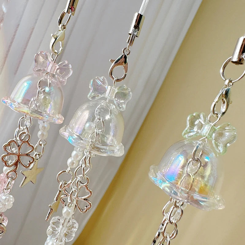 Y2K Purple Pink Jellyfish Key Chain Wind Chimes Star Heart Beaded Keyring for Phone Camera Earphone Case Charm Pendant Keycord
