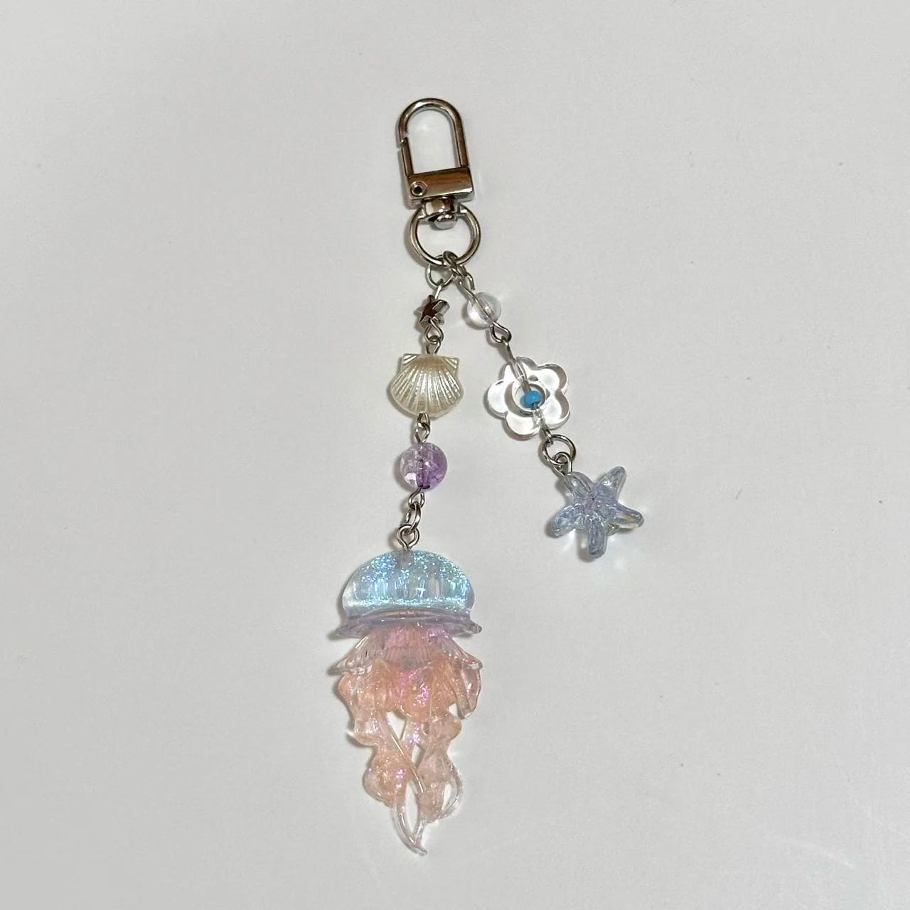 Y2K Jellyfish Tassel Mobile Key Chain Jellyfish Beaded Phone Charm Keycord Korean Sea Shell Fish Beads Chain BackPack Keyring (Copy)