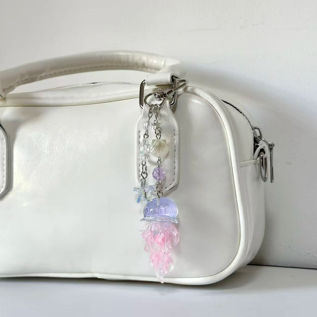 Y2K Jellyfish Tassel Mobile Key Chain Jellyfish Beaded Phone Charm Keycord Korean Sea Shell Fish Beads Chain BackPack Keyring (Copy)