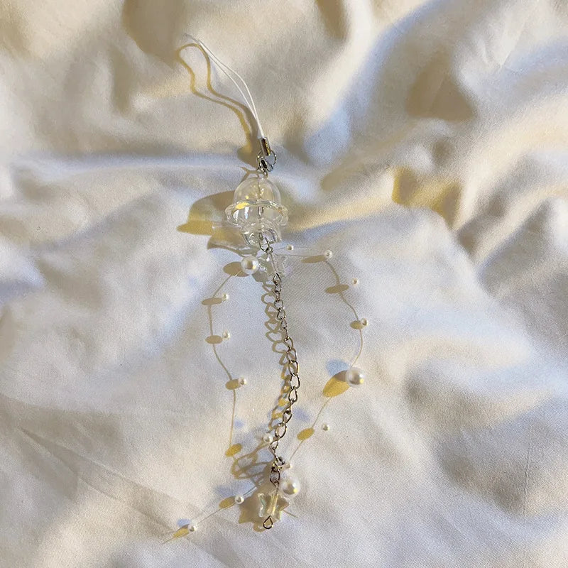 Y2K Jellyfish Tassel Mobile Key Chain Jellyfish Beaded Phone Charm Keycord Korean Sea Shell Fish Beads Chain BackPack Keyring (Copy)