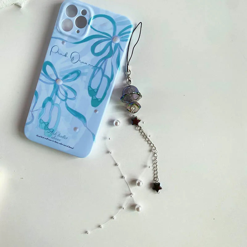 Y2K Jellyfish Tassel Mobile Key Chain Jellyfish Beaded Phone Charm Keycord Korean Sea Shell Fish Beads Chain BackPack Keyring (Copy)