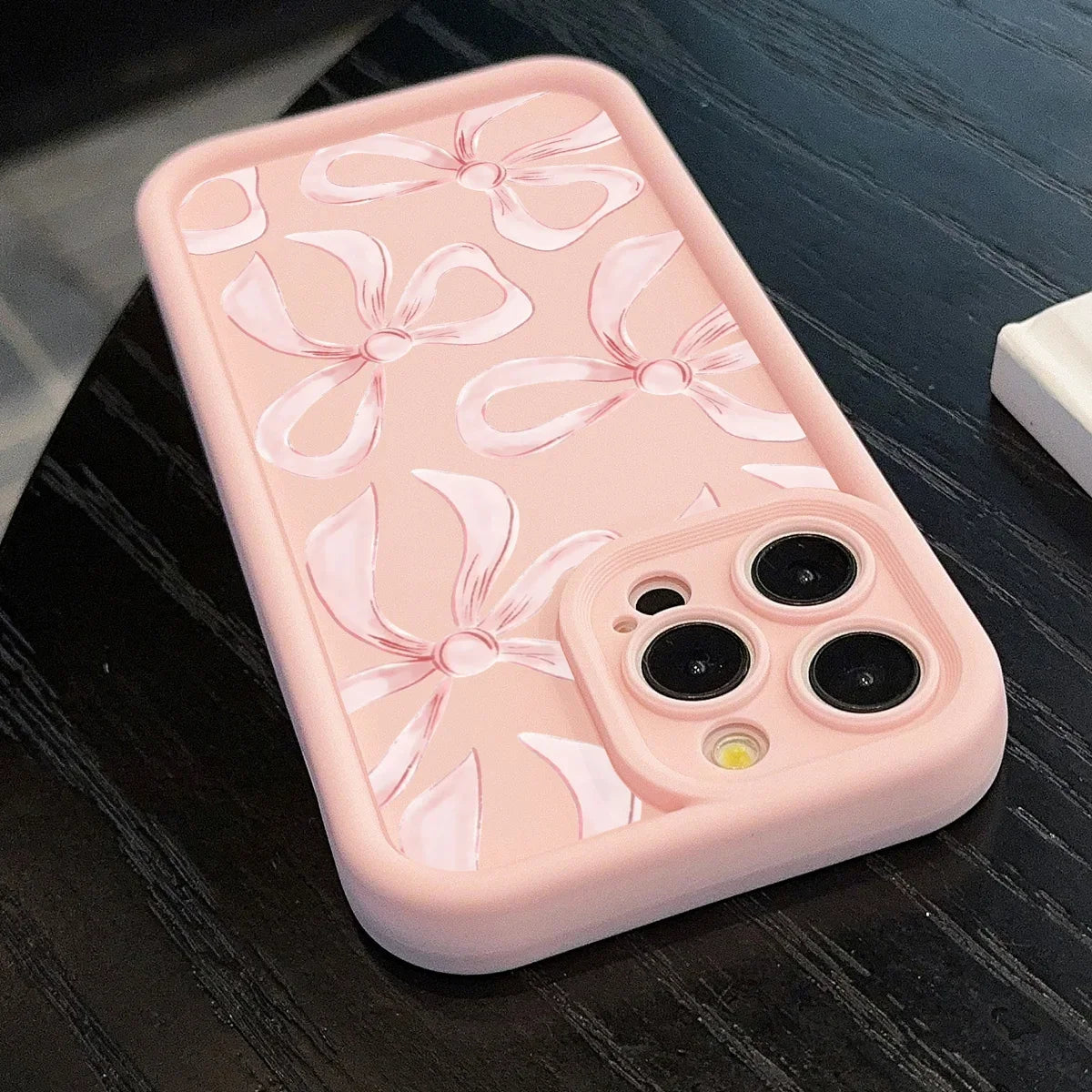 Ins Wind Pink Bow Pattern Phone Case For iPhone 17 16 15 14 13 12 11 PRO MAX Mini XR XSMax 7 8 Plus Creative Silicone Soft Cover