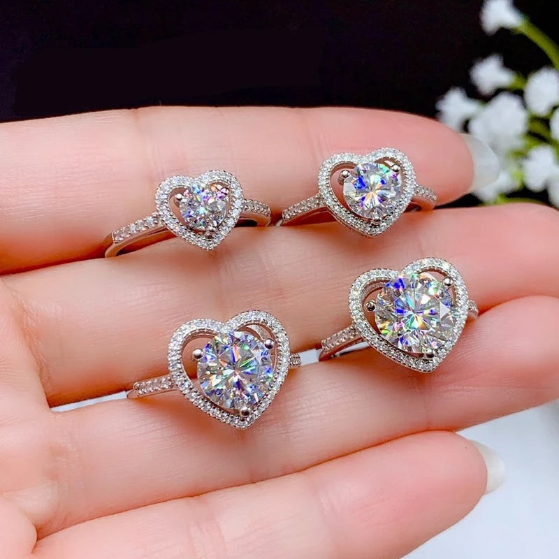 100% Real Moissanite Ring Adjustable Size S925 Sliver D VVS1 Pass Diamond Test Pen GRA Certificate 18K Plating Rings for Women (LV)