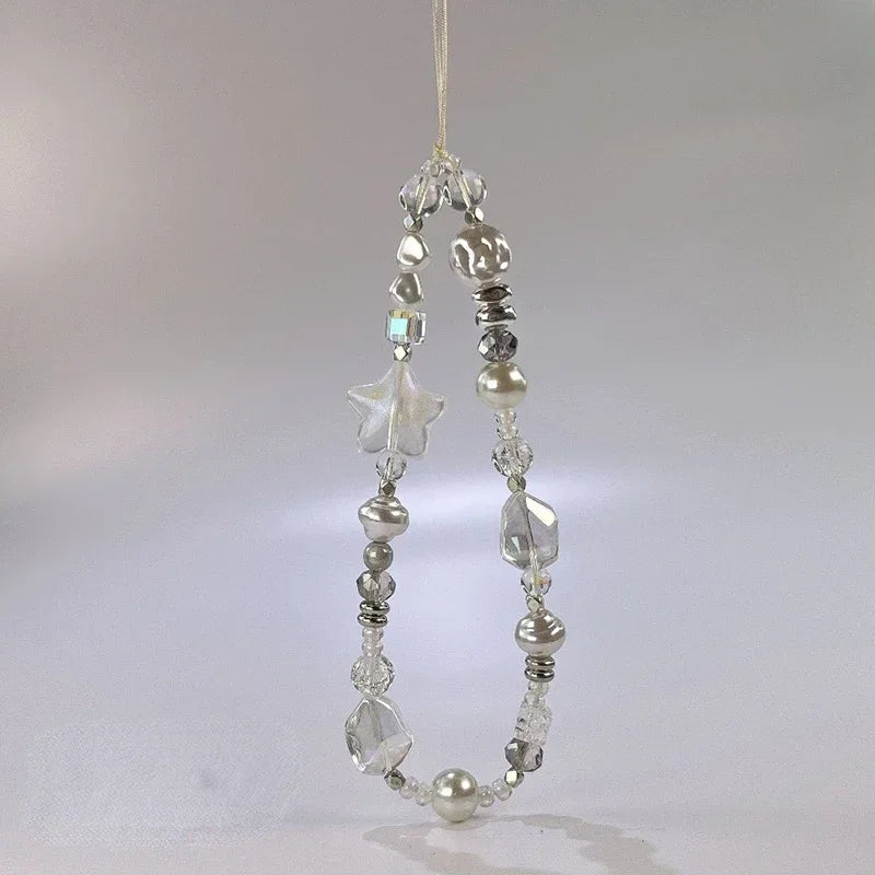 Cute Silver Butterfly Pearl Keychain on the Phone Charm Cute Lanyard Cell Phone Strap Pendant For Woman Mobile Accessories