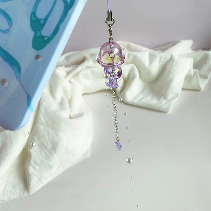 Y2K Jellyfish Tassel Mobile Key Chain Jellyfish Beaded Phone Charm Keycord Korean Sea Shell Fish Beads Chain BackPack Keyring (Copy)