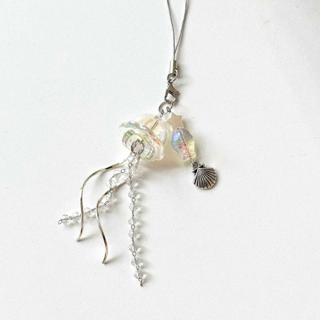 Y2K Jellyfish Tassel Mobile Key Chain Jellyfish Beaded Phone Charm Keycord Korean Sea Shell Fish Beads Chain BackPack Keyring (Copy)
