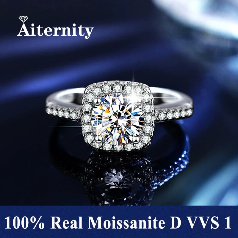 100% Real Moissanite Ring Adjustable Size S925 Sliver D VVS1 Pass Diamond Test Pen GRA Certificate 18K Plating Rings for Women (FB)