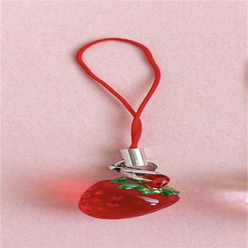 Cute Strawberry Phone Charms Resin Pendant with Created Accents, Mini Fruit Charm Mobile Lanyard Accessories