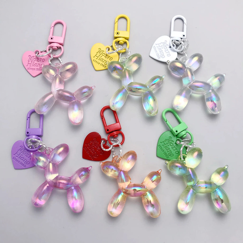 New Candy Color Sweet Resin Balloon Dog Keychain for Women Girls Animal Shaped Phone Chain Key Buckle Accessories Bag Pendant