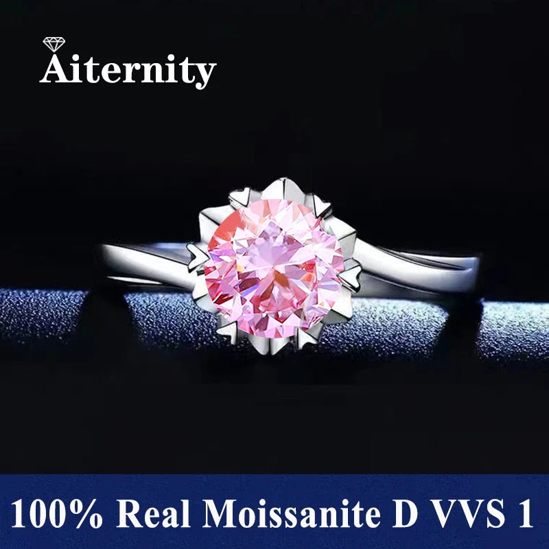 100% Real Moissanite Ring Adjustable Size S925 Sliver D VVS1 Pass Diamond Test Pen GRA Certificate 18K Plating Rings for Women (XH)