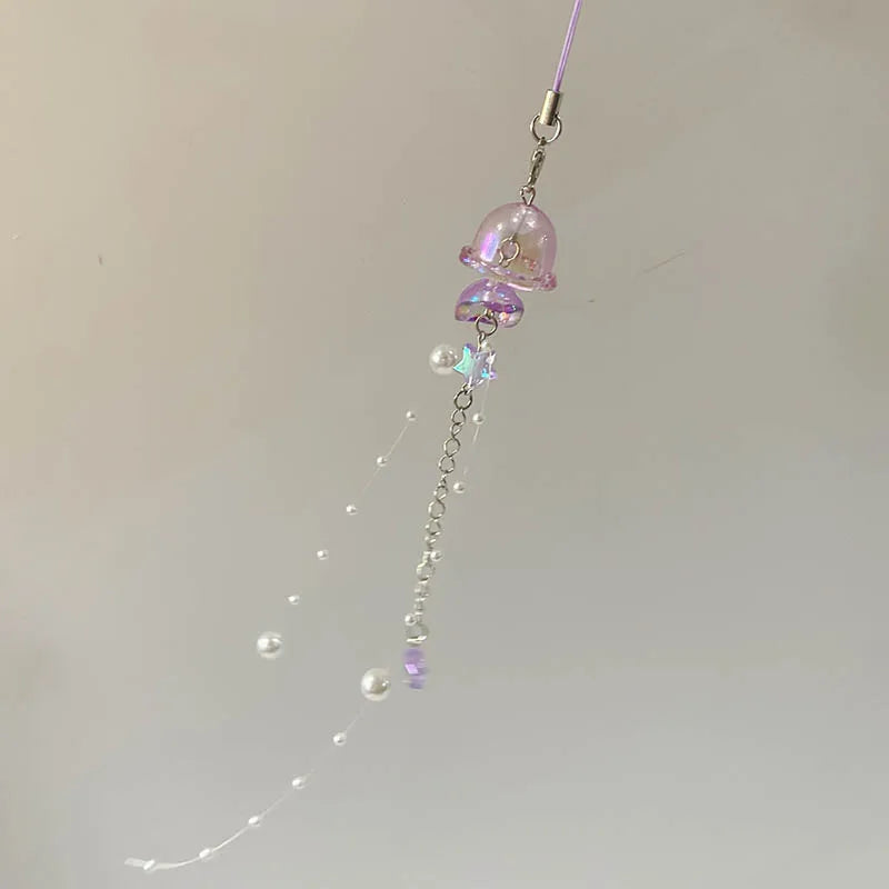 Y2K Jellyfish Tassel Mobile Key Chain Jellyfish Beaded Phone Charm Keycord Korean Sea Shell Fish Beads Chain BackPack Keyring (Copy)