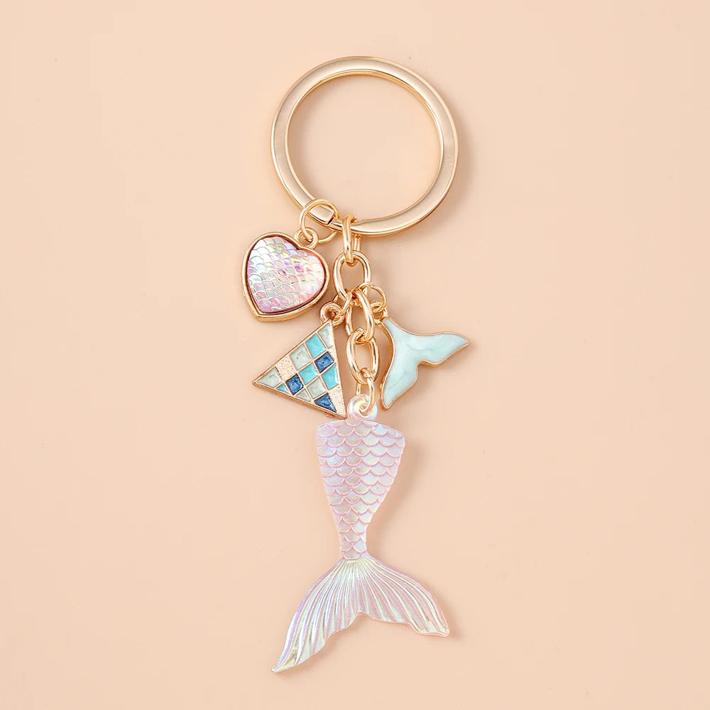 Fashion Mermaid Keychain Shell Starfish Key Ring Pendants for Women Girls Handbag Decor DIY Handmade Key Chain Gifts