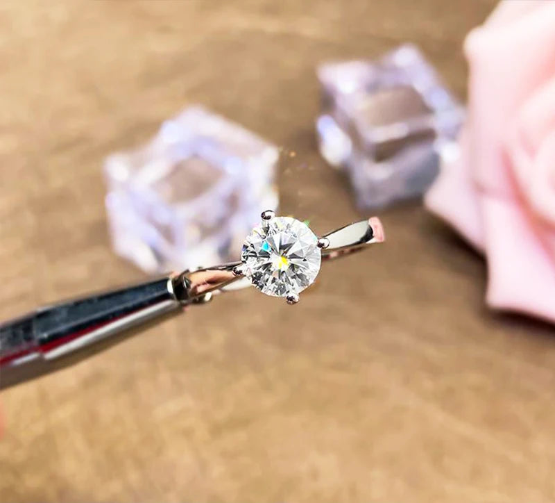 100% Real Moissanite Ring Adjustable Size S925 Sliver D VVS1 Pass Diamond Test Pen GRA Certificate 18K Plating Rings for Women (SZ)