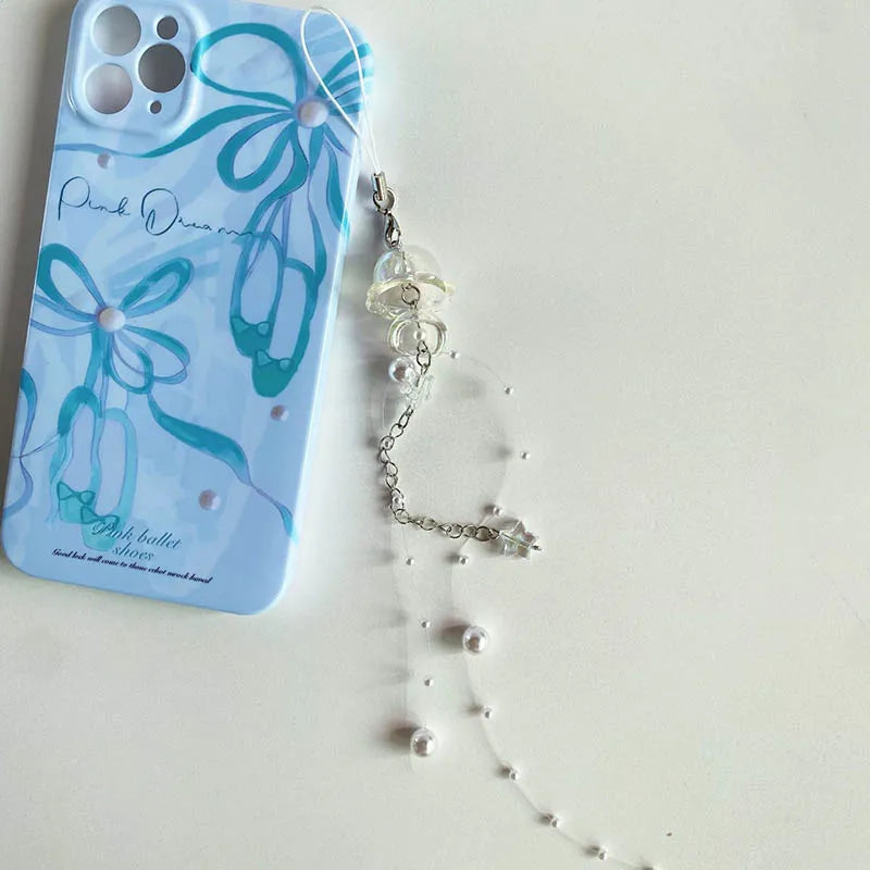 Y2K Jellyfish Tassel Mobile Key Chain Jellyfish Beaded Phone Charm Keycord Korean Sea Shell Fish Beads Chain BackPack Keyring (Copy)