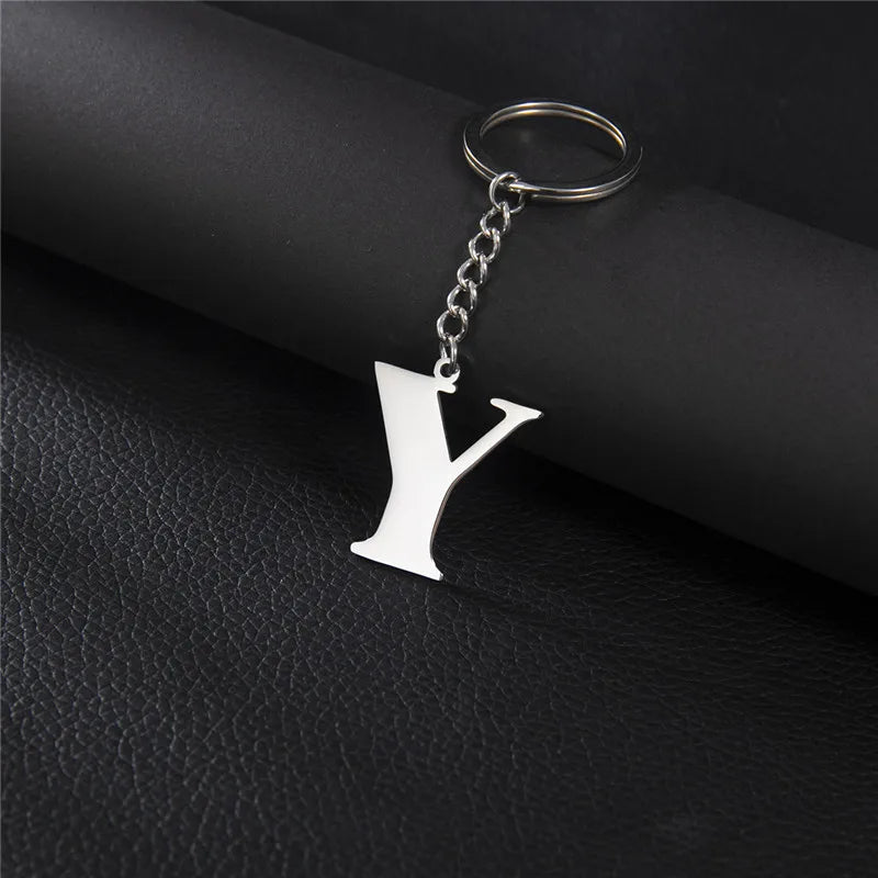 Fashion DIY A-Z Letters Keychain Men Metal Initial Pendant Key Chain Ring Silver Color 26 Alphabet Keyring Bag Accessories