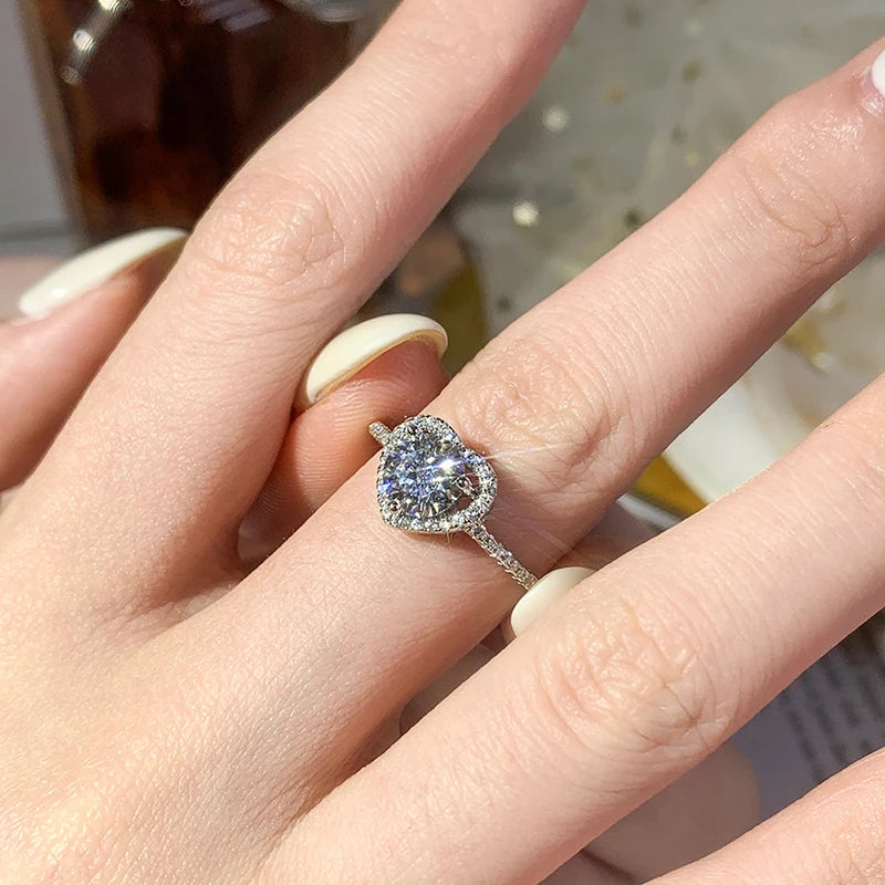 100% Real Moissanite Ring Adjustable Size S925 Sliver D VVS1 Pass Diamond Test Pen GRA Certificate 18K Plating Rings for Women (LV)