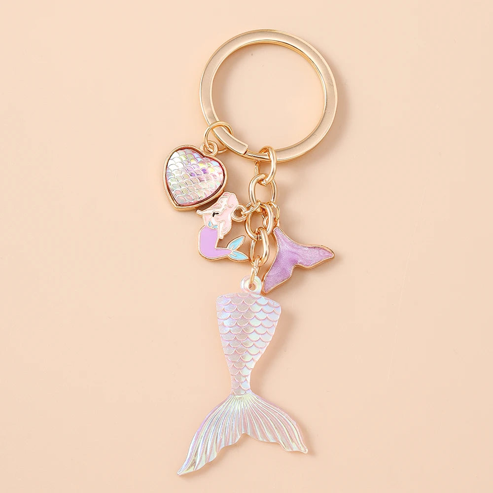 Fashion Mermaid Keychain Shell Starfish Key Ring Pendants for Women Girls Handbag Decor DIY Handmade Key Chain Gifts