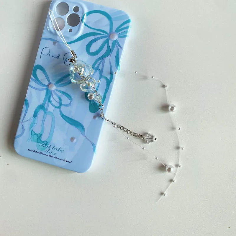 Y2K Jellyfish Tassel Mobile Key Chain Jellyfish Beaded Phone Charm Keycord Korean Sea Shell Fish Beads Chain BackPack Keyring (Copy)