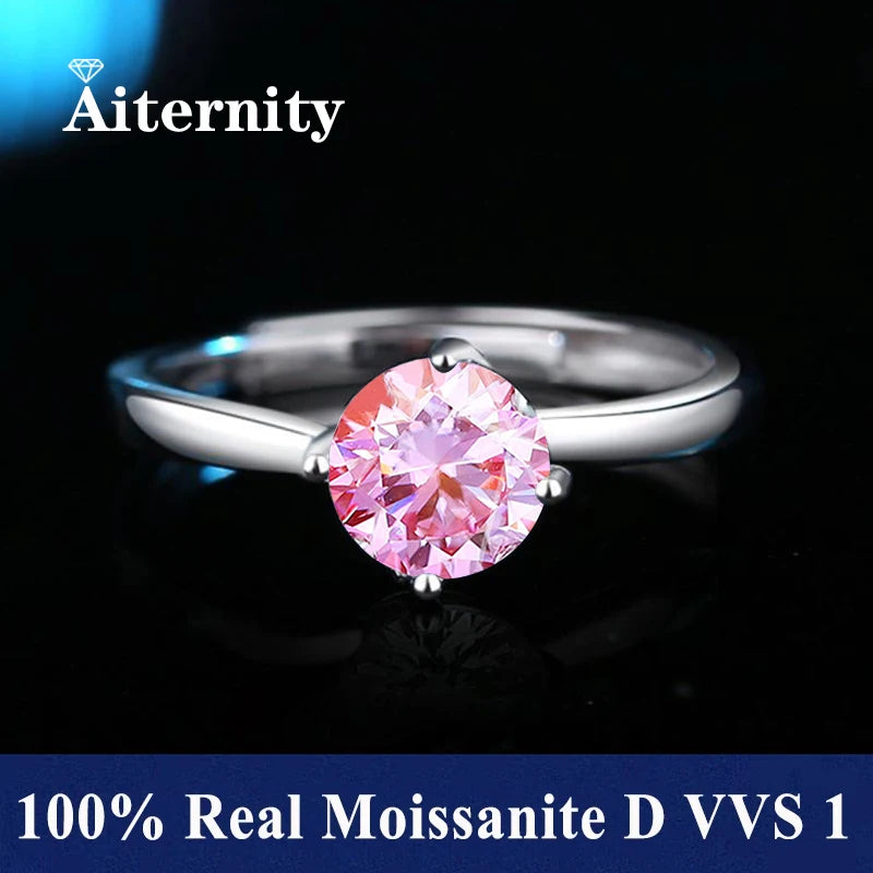 100% Real Moissanite Ring Adjustable Size S925 Sliver D VVS1 Pass Diamond Test Pen GRA Certificate 18K Plating Rings for Women (SZ)
