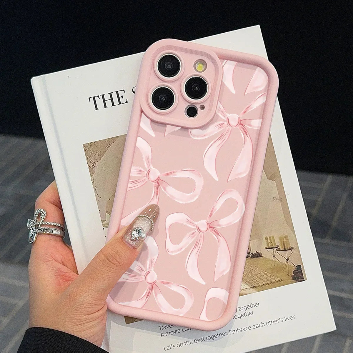 Ins Wind Pink Bow Pattern Phone Case For iPhone 17 16 15 14 13 12 11 PRO MAX Mini XR XSMax 7 8 Plus Creative Silicone Soft Cover