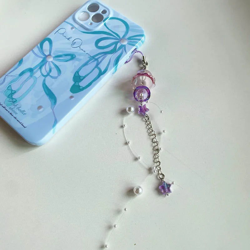 Y2K Jellyfish Tassel Mobile Key Chain Jellyfish Beaded Phone Charm Keycord Korean Sea Shell Fish Beads Chain BackPack Keyring (Copy)