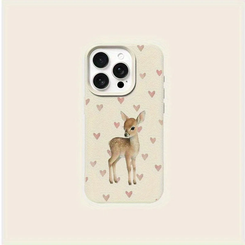 Loveable Little Deer Pattern Phone Case, suitable for iPhone 17, 16, 15, Plus, Pro, Max series phones - ideal for use as a gift