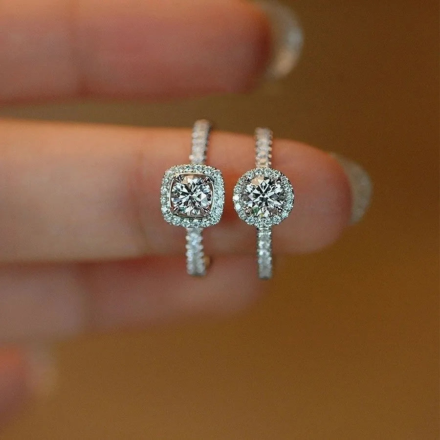 100% Real Moissanite Ring Adjustable Size S925 Sliver D VVS1 Pass Diamond Test Pen GRA Certificate 18K Plating Rings for Women (FB)